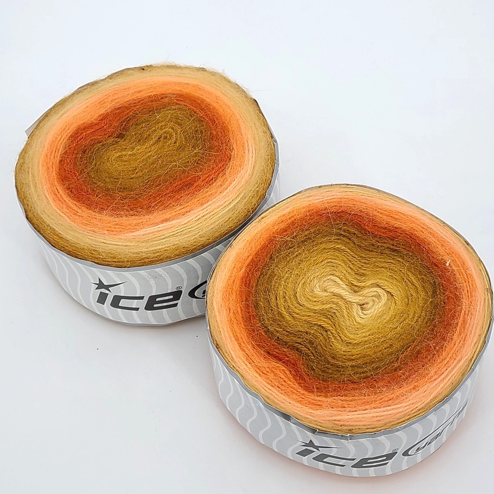 Lot of 2 Ice Yarns Angora Cakes Wool Blend 200g 1100m Stripe Warm Autumn Colors - Picture 2 of 4